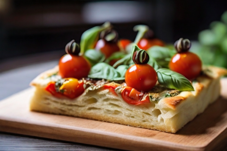 Focaccia cu roșii cherry și busuioc